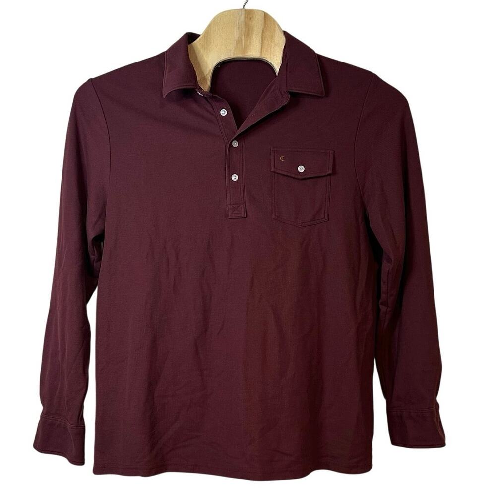 Criquet Men’s Long Sleeve Players Polo Rugby Shirt Size XL Maroon Preppy Casual